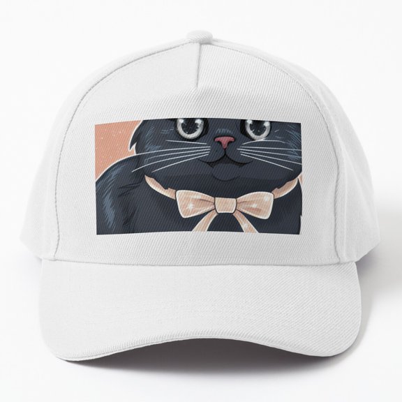 Coquette Black Cat Baseball Cap, Feline Bow Aesthetic Graphic Design, Classic Everyday Hat