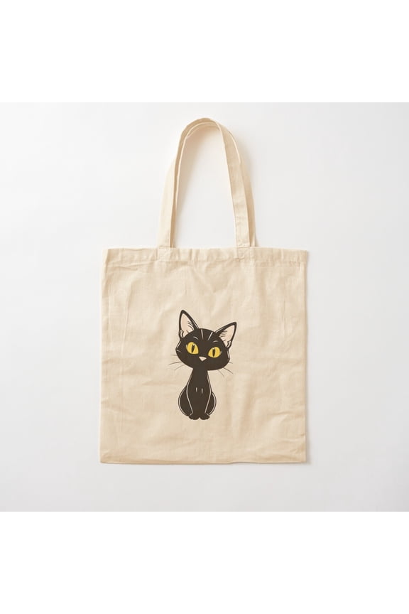 Coquette Black Cat In Line Art Style Canvas Tote Bags, Reusable Shopping Bag