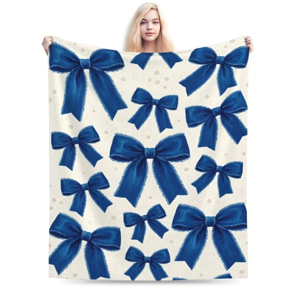 Coquette Blanket Colorful Preppy Aesthetic Blue Bow Lounging Blanket, College Dorm Room Decor 50x40