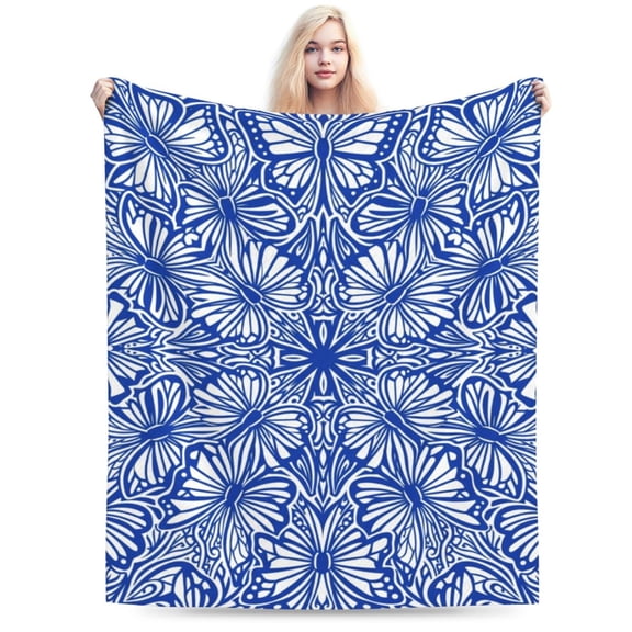 Coquette Blanket Portable All Season Cozy Warm Blue Bow Throw Blanket for Outdoor Holiday Travel 50x40