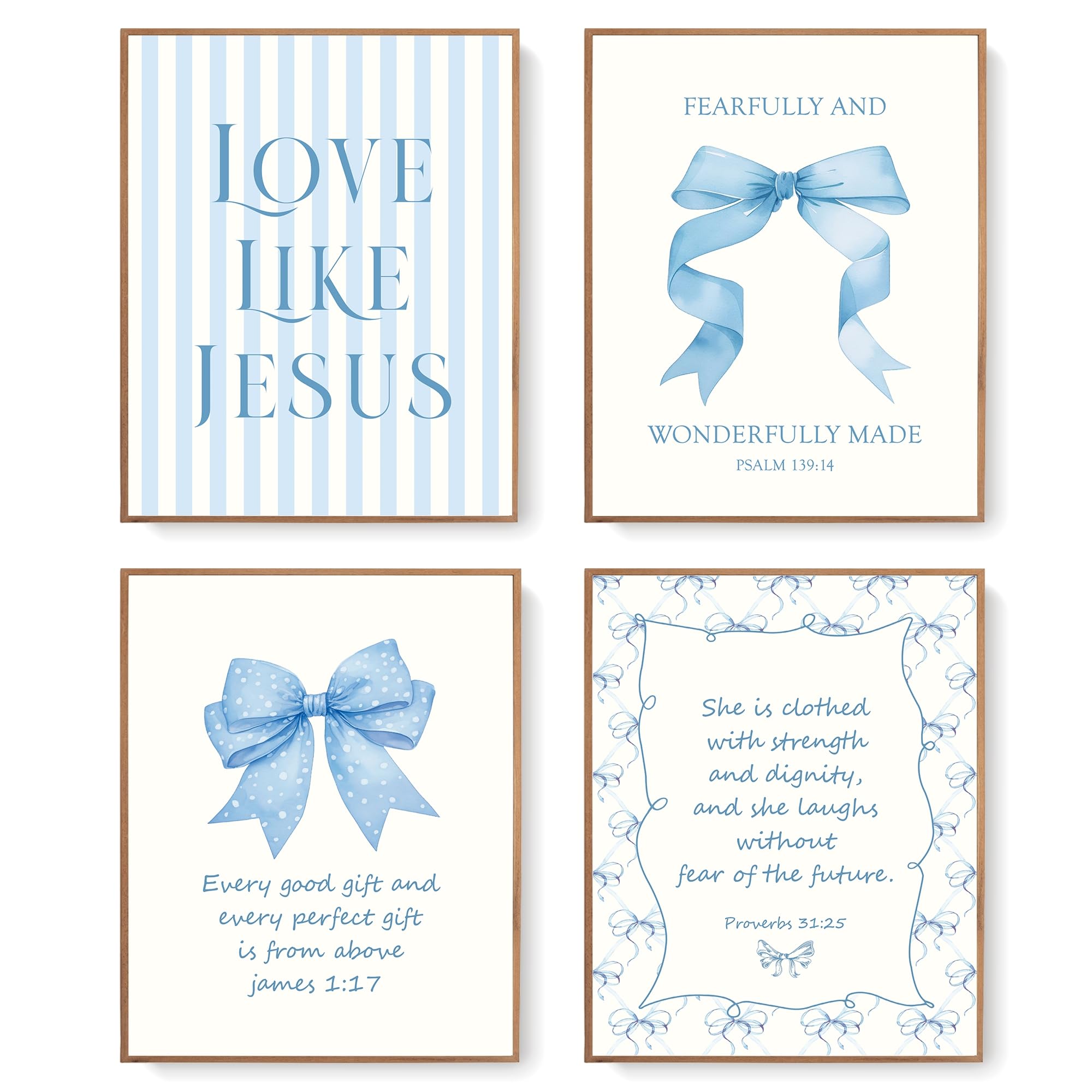 Blue Bible Aesthetic Coquette Blue Bow Christian Wall Art, Jesus Bible Verses Posters for ...