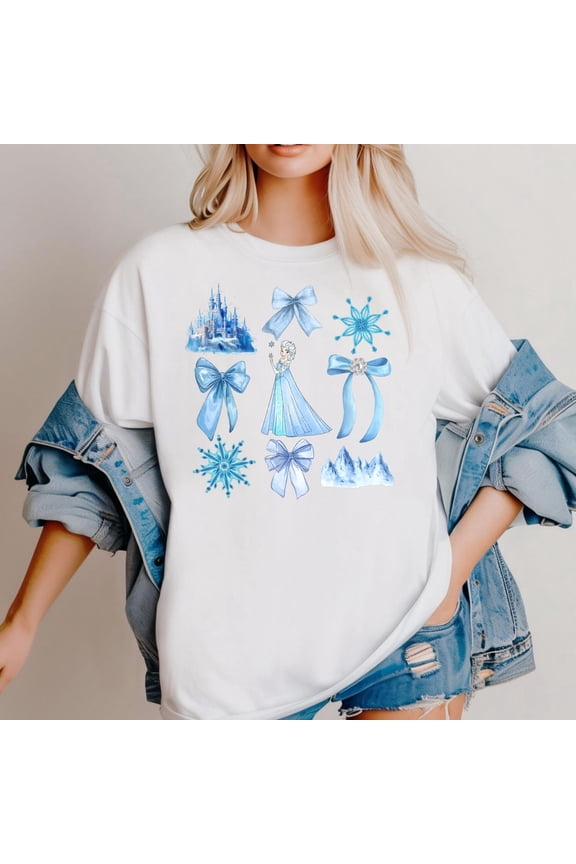 Coquette Blue Bow T-Shirt, Princess Elsa Shirt, Disney Frozen Shirt, Magic Kingdom Shirt, Disney Elsa Shirt, Elsa Shirt, S-5Xl Shirt