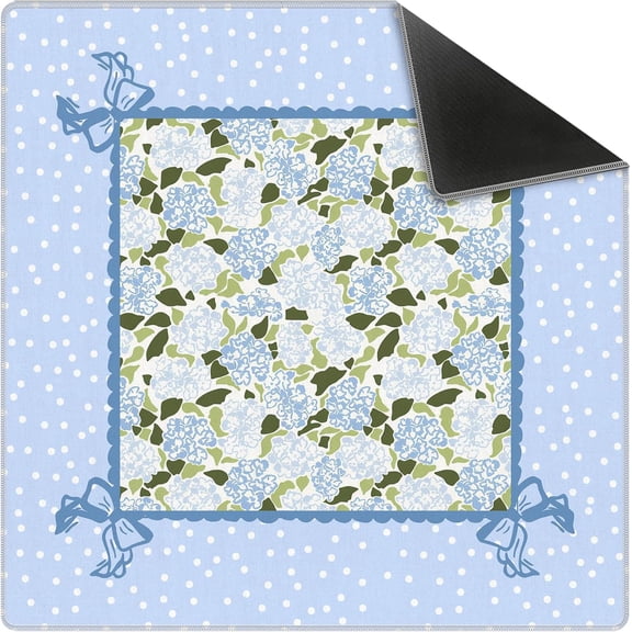 Coquette Blue Hydrangea Mahjong Mat 31.5" x 31.5",Blue and Green Floral Non-Slip Noise Reduction Mahjong Table Cover Accessories and Supplies for Dominoes Poker Card Board and Tile Games Gifts