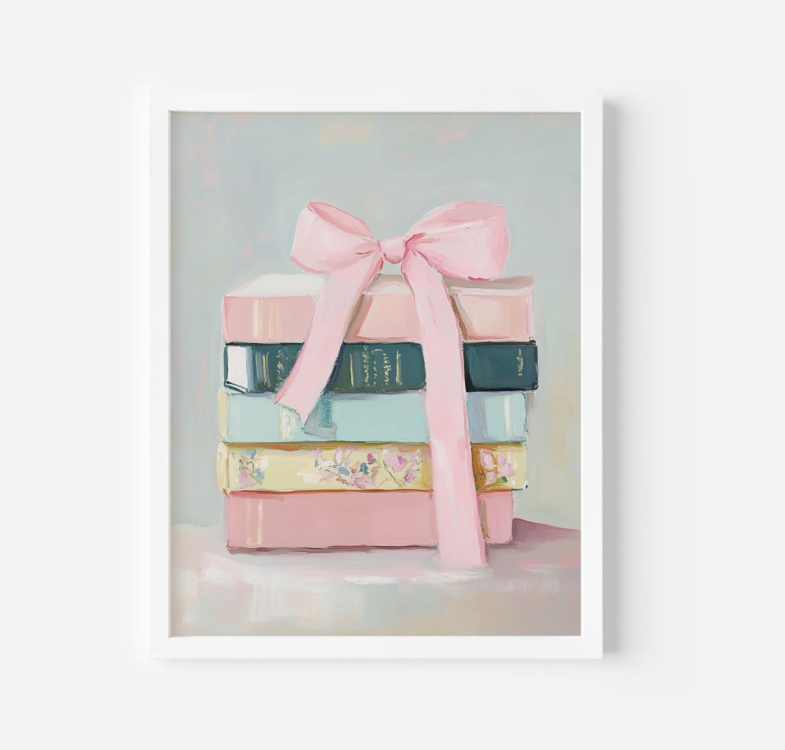 Book Stack Print Coquette Book Stack Print, Pink Bow Wall Art - Walmart.com