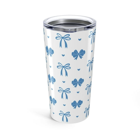 Coquette Bow 20 oz Stainless Steel Travel Tumbler Double-Wall Insulated with Lid, Blue