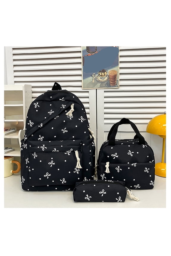 Bow Backpack for Women with Bento Bag and Pencil Case, 2025 Cute Kawaii Bow Backpack, Fashion Daypack, Large Capacity with Multiple Pockets (Black)