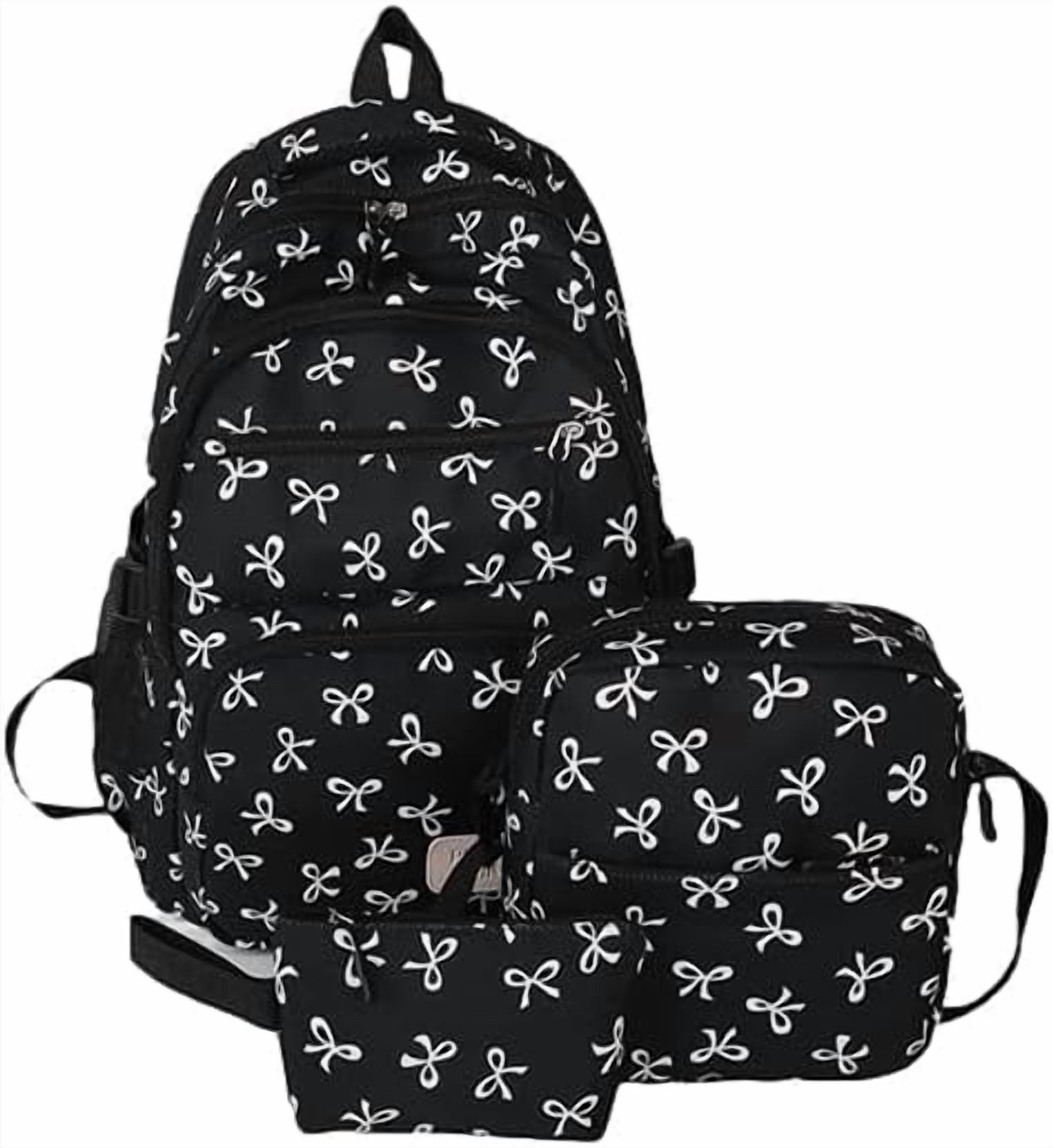 Lohol Coquette Aesthetic Backpack - Cute Kawaii Bow Rucksack for Women, Trendy & Lightweight Nylon Daypack (A03 Bow Black)