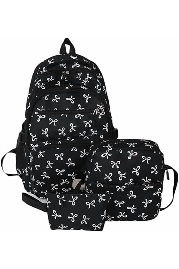 Coquette Aesthetic Backpack - Cute Kawaii Bow Rucksack for Women, Trendy & Lightweight Nylon Daypack (A03 Bow Black)