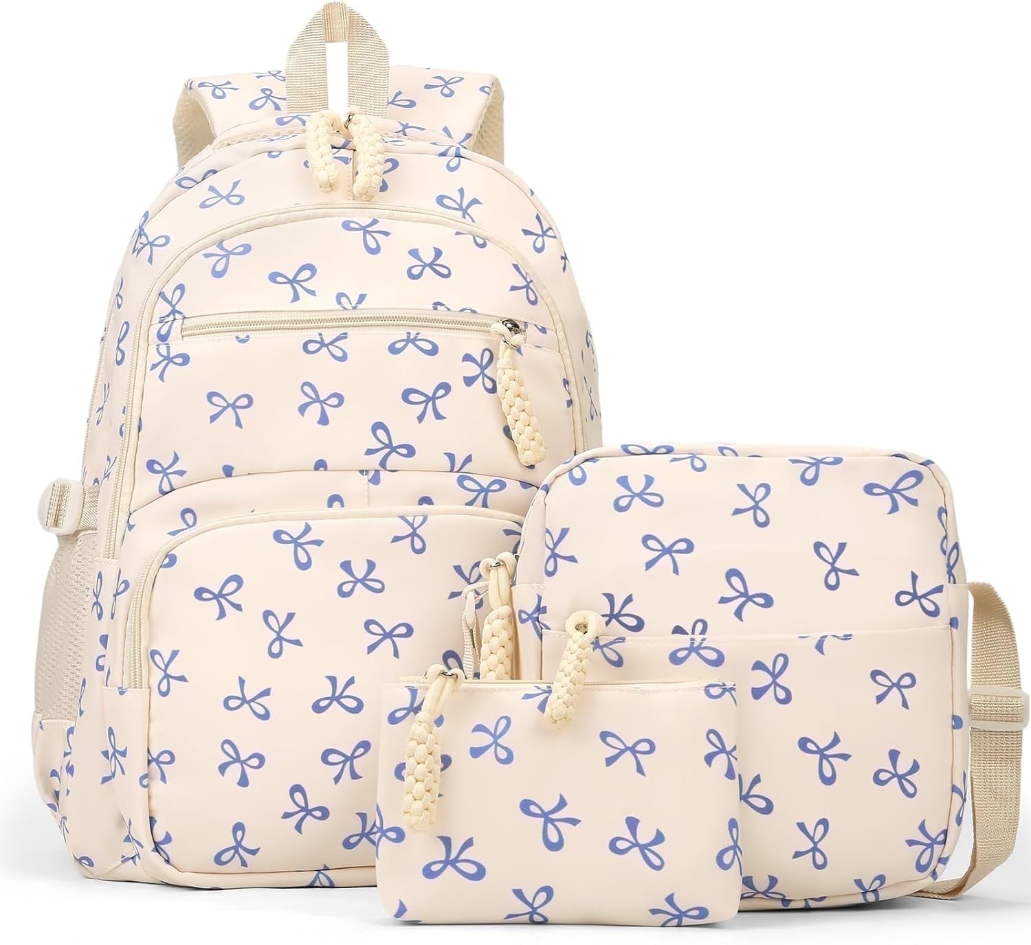 Lohol Coquette Aesthetic Backpack - Cute Kawaii Bow Rucksack for Women, Trendy & Lightweight Nylon Daypack (A02 Bow Blue)