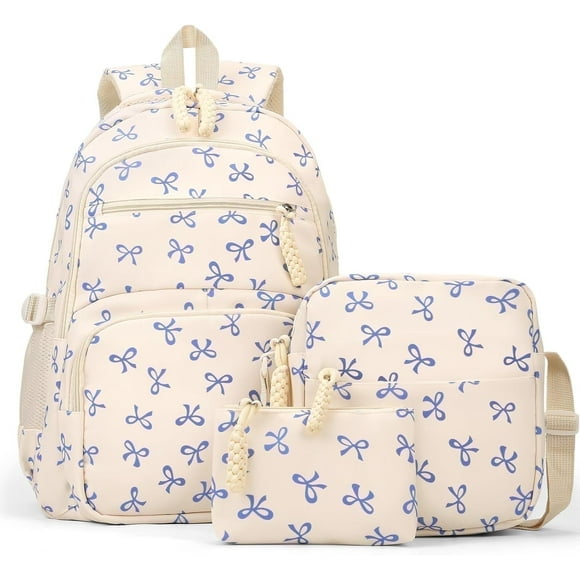 Lohol Coquette Aesthetic Backpack - Cute Kawaii Bow Rucksack for Women, Trendy & Lightweight Nylon Daypack (A02 Bow Blue)