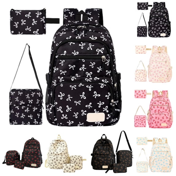 Coquette Bow Backpack - Cute Kawaii Backpack Set Aesthetic Daypack Bow Rucksack,Black