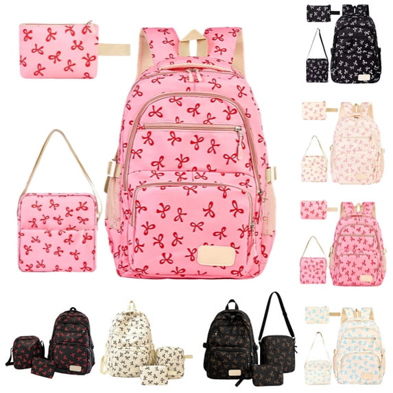 Coquette Bow Backpack - Cute Kawaii Backpack Set Aesthetic Daypack Bow Rucksack,Hot Pink