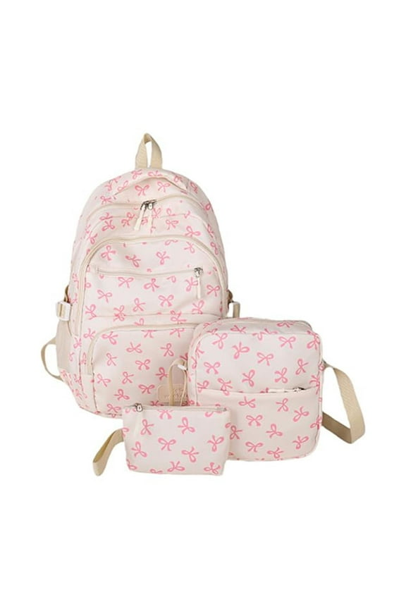 Coquette Bow Backpack 3Pcs Set for Women Cute Kawaii Backpack Set Aesthetic Daypack Bow Rucksack Pink