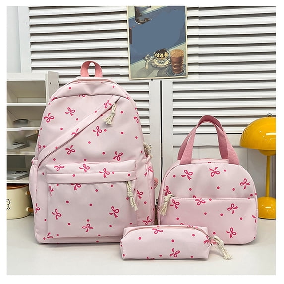 Coquette Bow Backpack for Women Pink Bow 3pcs Backpack Set Kawaii Backpack Large Capacity for College Middle High School Casual Travel Daypack,Pink