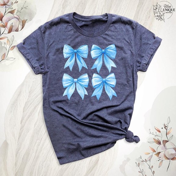 Coquette Bow Blue Shirt, Blue Ribbon Shirt, Women Coquette Bow T-Shirt, Trendy Coquette Shirt, Blue Coquette Tshirt, Bow Girly Aesthetic Tee, Full Size S-5XL
