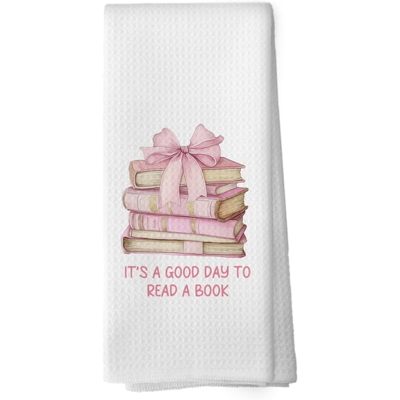 Coquette Bow Book Kitchen Towels - Book Lover Gifts, Preppy Bookish Dish Towels, Trendy Girly Bookworm Decorative Absorbent Dishcloths Hand Towels for Kitchen Decor 18x26 Inches