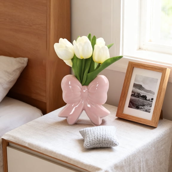 Coquette Bow Ceramic Vase, Modern Design Vase, Pen Holder Makeup Brush Holder, Decor for Table Bathroom Shelf Centerpieces