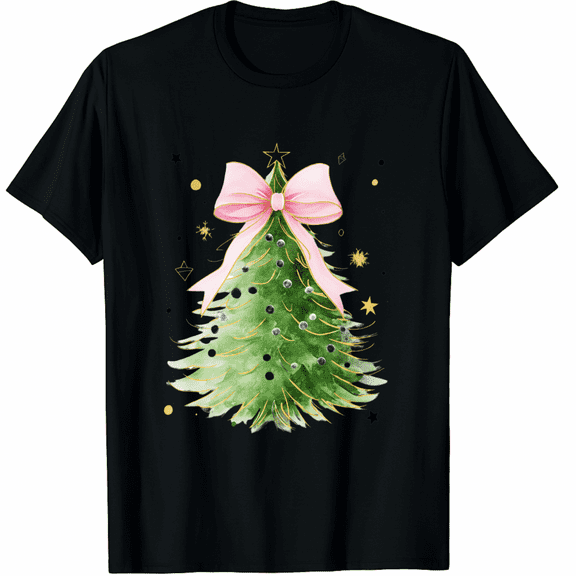 Coquette Bow Christmas Tree Xmas Holiday Outfit T-Shirt for Men and Women