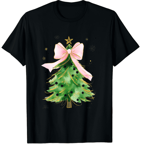 Coquette Bow Christmas Tree Xmas Holiday Outfit T-Shirt for Men and Women