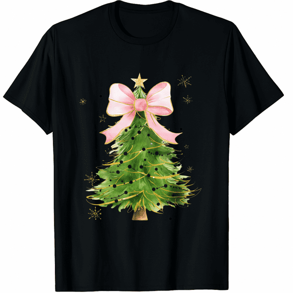 Coquette Bow Christmas Tree Xmas Holiday Outfit T-Shirt for Men and Women