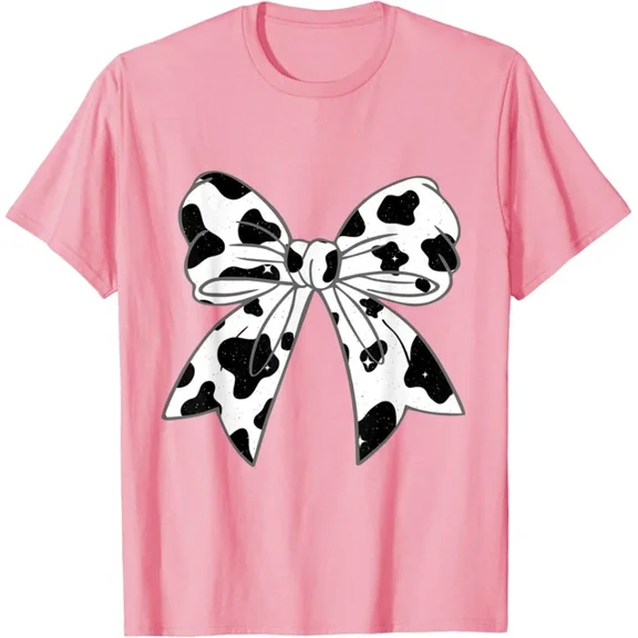 Coquette Bow Cow Pattern Farm Animals Cow Print Graphic T-Shirt Unisex S-5XL Hot Trending Shirt, Vintage Birthday Gift
