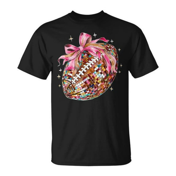 Coquette Bow Disco Football Game Day Touchdown Season T-Shirt – Fun Sports and Dance Graphic Tee, Retro Disco Style Football Fan Shirt for Women, Game Day Party Apparel