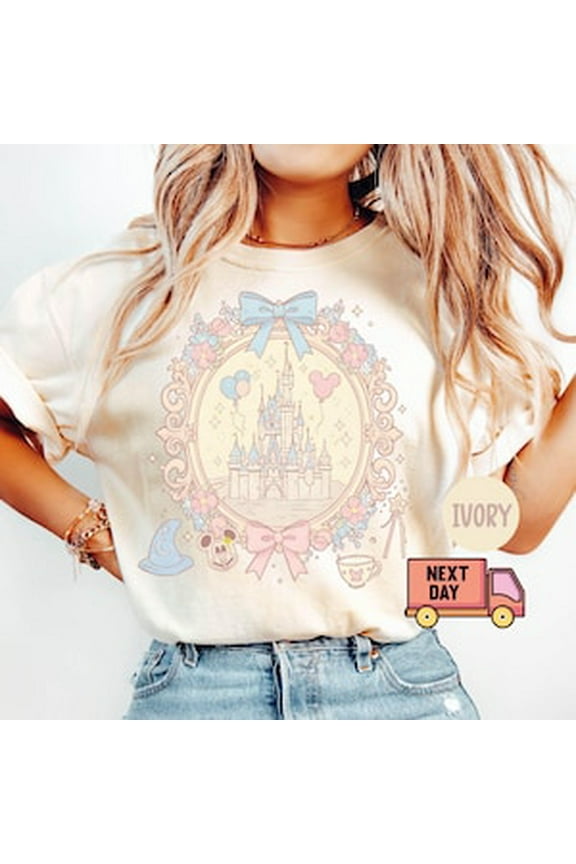 Coquette Bow Disney Castle Shirt, Magic Kingdom Girly Disney Girl Trip Shirt, WDW Disneyland Birthday Girl, Fantasia Baby Tee