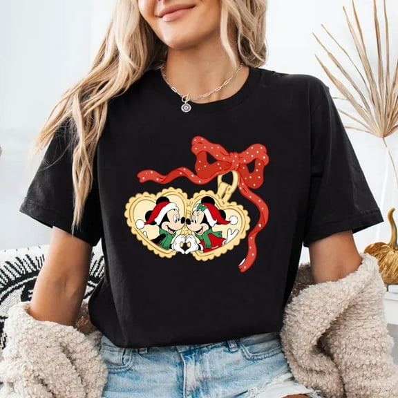 Coquette Bow Disney Christmas Shirt, Mickey Minnie Christmas Shirt, Disney Christmas Couple Shirts, WDW Xmas Girly Shirt