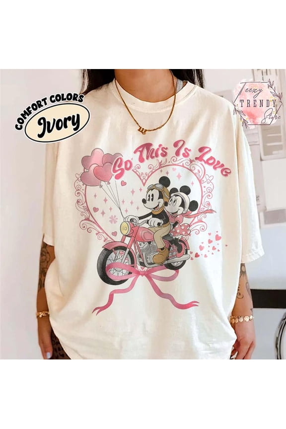 Coquette Bow Disney Mickey Minnie Valentine Couple Wdw Disneyland Lover T-Shirt All size S-3XL
