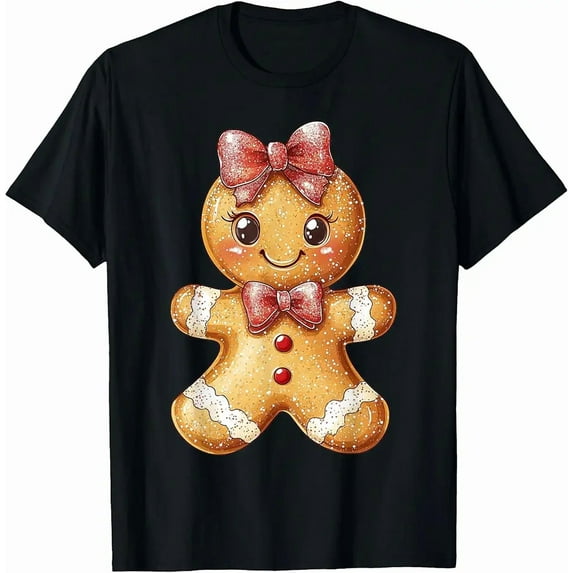 Coquette Bow Gingerbread Girl Cute Christmas Holiday Baking Aesthetic Kids Unisex T-Shirt, up to size 5XL