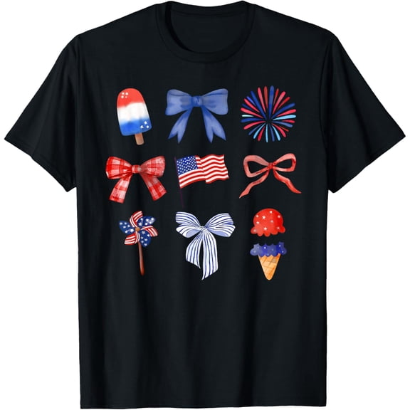 Coquette Bow Ice Cream America Freedom Patriotic 4th Of July Vintage Gifts T-shirt