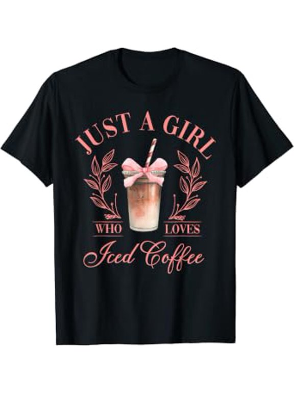 Coquette Bow Just a Girl Who Loves Iced Coffee Cold Brew T-Shirt