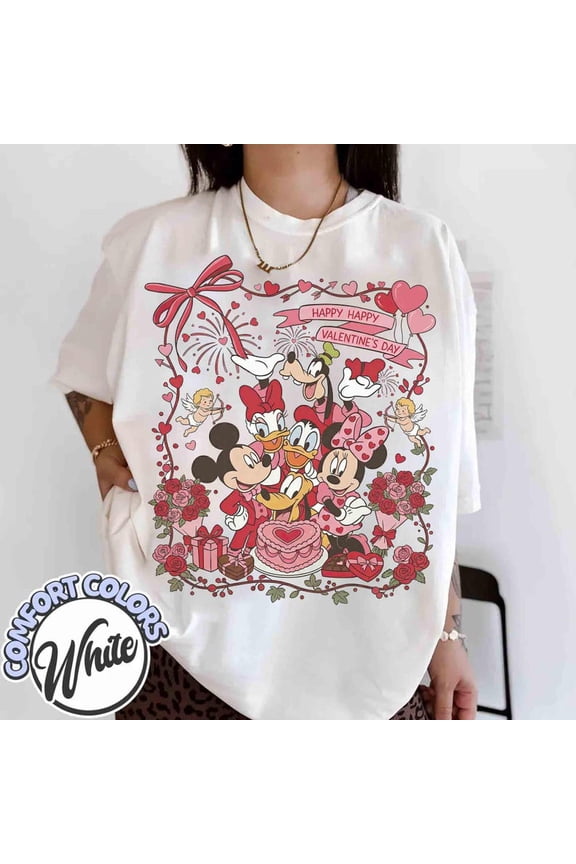 Coquette Bow Mickey Friends Happy Valentine Day 2026 Disney Couple Magic Kingdom Disneyland Family T-Shirt All size S-3XL