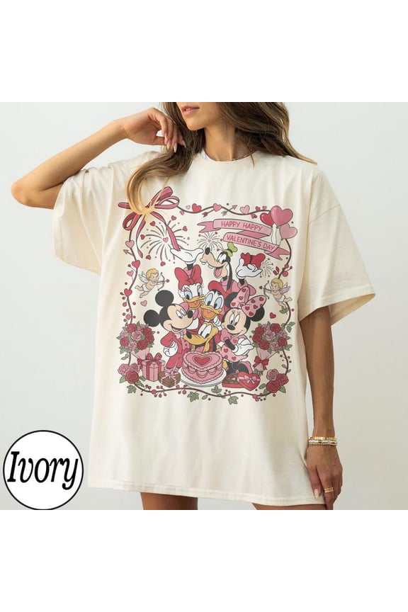 Coquette Bow Mickey Friends Happy Valentine Day 2026 Disney Couple Magic Kingdom Disneyland Family T-Shirt All size S-3XL