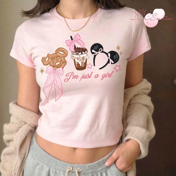 Coquette Bow Minnie Headband Coffee Snack Disney Girl Crop Tank, Disney Girl Trip Baby Tee Crop Top, Girly Disney World Disneyland Trip