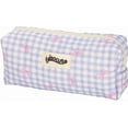 thumbnail image 1 of Coquette Bow Pencil Pouch, Cute Pink Bow Checkered Pencil Case, Soft Quilted Pen Bag for Women Office, 1 of 9