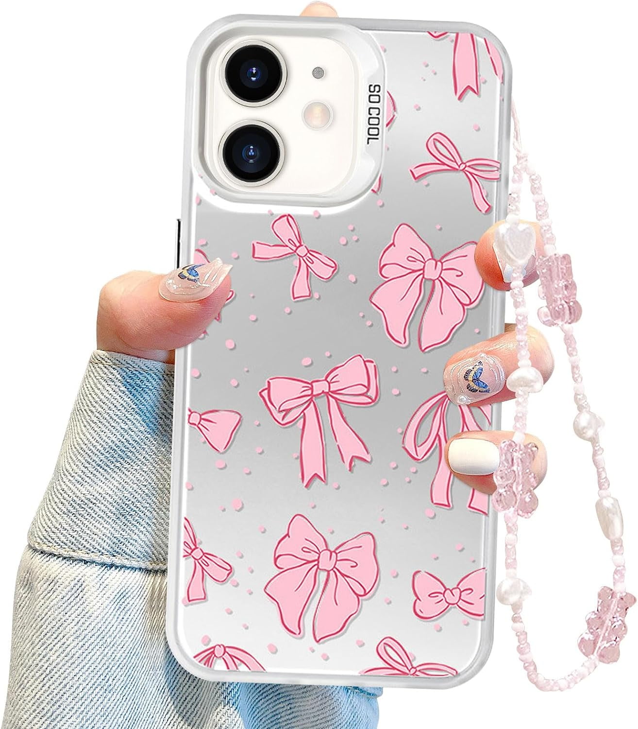 Coquette Bow Phone Case for iPhone 12, Cute Pink Ribbon Bow Aesthetic Case  for Women Girls with Bracelet Chain - Pink - Walmart.com