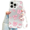 thumbnail image 1 of Coquette Bow Phone Case for iPhone 12 Pro, Cute Pink Ribbon Bow Aesthetic Case for Women Girls with Bracelet Chain - Pink, 1 of 12