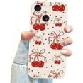 thumbnail image 1 of Coquette Bow Phone Case for iPhone 13, Cute Cherry Red Ribbon Bow Aesthetic Soft Case for Women Girls - Beige White, 1 of 11