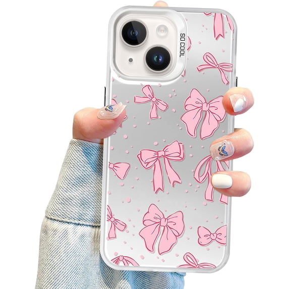 Coquette Bow Phone Case for iPhone 15, Cute Pink Ribbon Bow Aesthetic Case for Women Girls - Pink