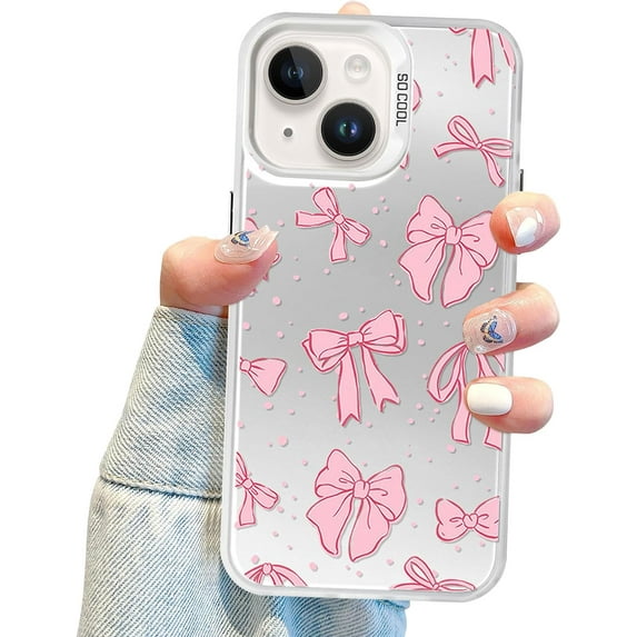 Coquette Bow Phone Case for iPhone 15 Plus, Cute Pink Ribbon Bow Aesthetic Case for Women Girls - Pink