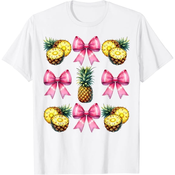 Coquette Bow Pineapple Hawaii Pink Hawaiian Mom Mothers Day T-Shirt100% pure cotton white short-sleeved T-shirts for men and women