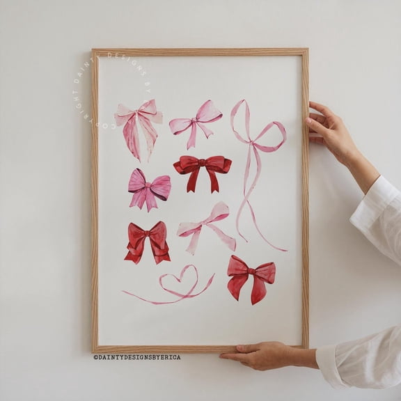 Coquette Bow Poster, Pink & Red Valentines Day Wall Art, 16x24 UNFRAMED
