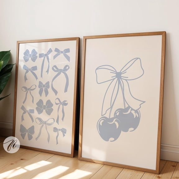 Coquette Bow Print Cherry Decor Wall Art Version 2 Set 2 Stretched Canvas 16x24