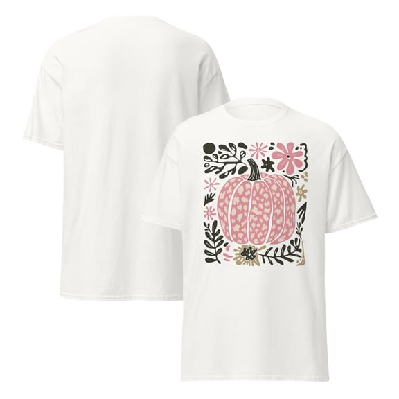 Coquette Bow, Pumpkin, Floral, Halloween T-Shirt (White, L)