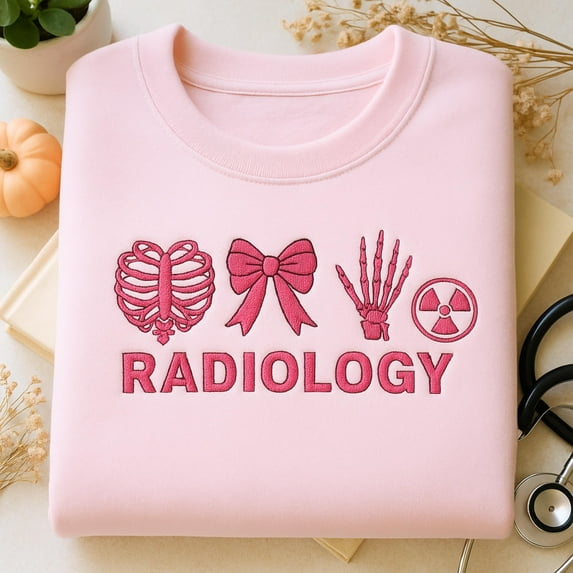 Coquette Bow Radiology Embroidered Tone-On-Tone Sweatshirt, Rad Tech Embroidery Shirt, Xray Technician Tee
