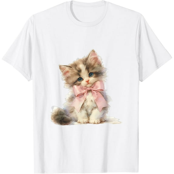 Coquette Bow Simple Pink Cute Girl Kitten Cat Bow Girly Y2K T-Shirt