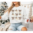 thumbnail image 1 of Coquette Bow Sweatshirt, Cute Leopard Ribbon Santa Sweatshirt, Merry Christmas Bows Sweater, Christmas Gift, Gift For Women, 1 of 5