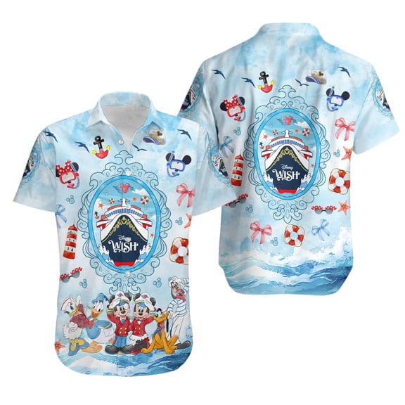 Coquette Bows Mickey Cruise Line Hawaiian Shirt, Disneyland Wish Cruise Shirt, Summer Vacation Shirt, Hawaiian Button Up Shirt