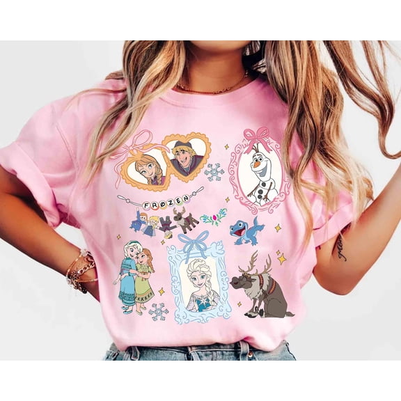 Coquette Bows Watercolor Disney Frozen Shirt, Elsa and Anna Princess Tee, Olaf and Sven Shirt, Magic Kingdom Disneyland Family Trip